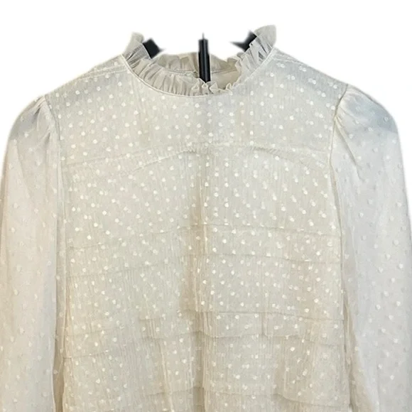 Express Women’s Sheer Dot Ruffle Blouse, Size Small Petite (SP) - Picture 16 of 16